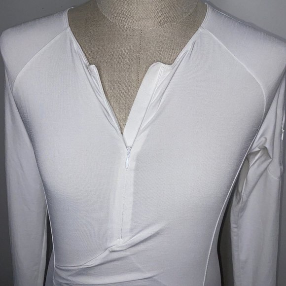 Athleta Womens Shirt Sz S White 1/4 Zip Neck Top Ruched Athletic Long Sleeve - Picture 2 of 9